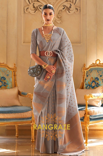 Metal Grey Charming Banarasi Woven Tissue Silk Saree