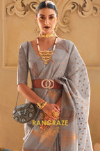 Metal Grey Charming Banarasi Woven Tissue Silk Saree