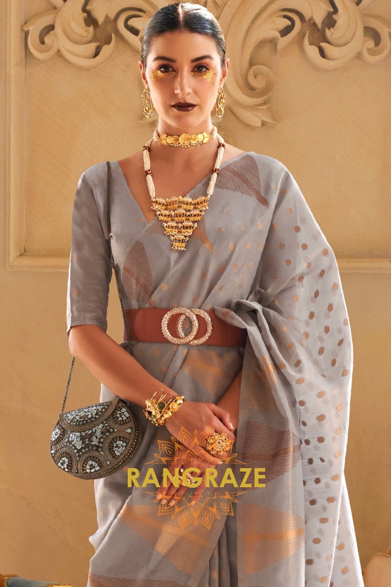 Metal Grey Charming Banarasi Woven Tissue Silk Saree