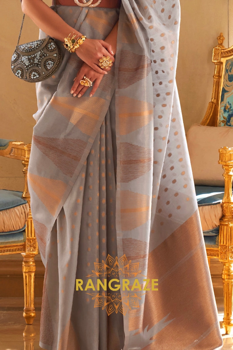 Metal Grey Charming Banarasi Woven Tissue Silk Saree