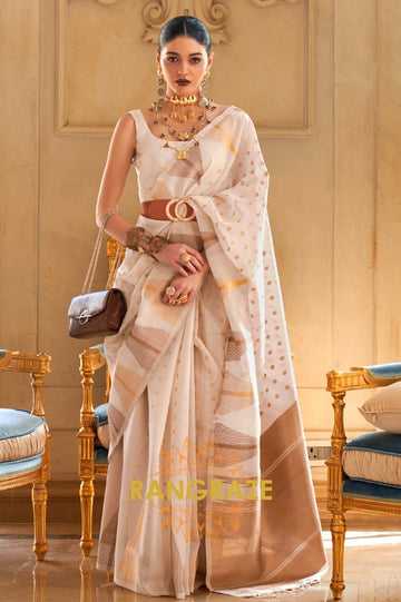 Pearl White Charming Banarasi Woven Tissue Silk Saree