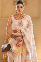 Pearl White Charming Banarasi Woven Tissue Silk Saree