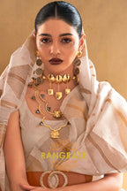 Pearl White Charming Banarasi Woven Tissue Silk Saree
