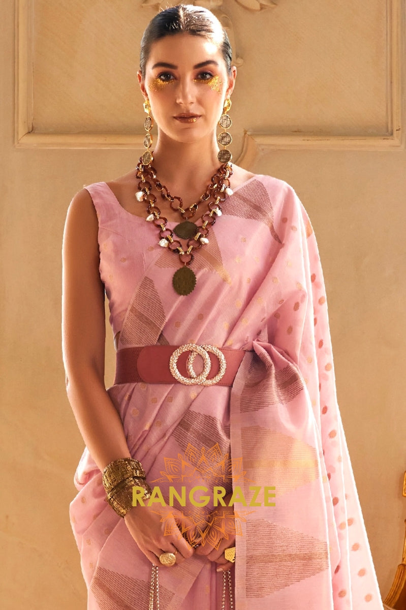 Rose Pink Charming Banarasi Woven Tissue Silk Saree