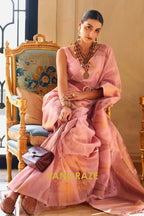 Rose Pink Charming Banarasi Woven Tissue Silk Saree