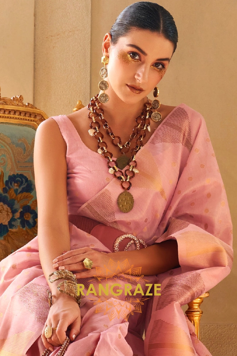 Rose Pink Charming Banarasi Woven Tissue Silk Saree