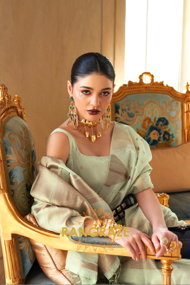 Light Green Charming Banarasi Woven Tissue Silk Saree