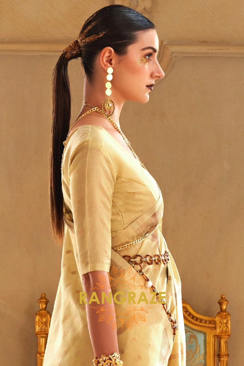 Golden Yellow Charming Banarasi Woven Tissue Silk Saree
