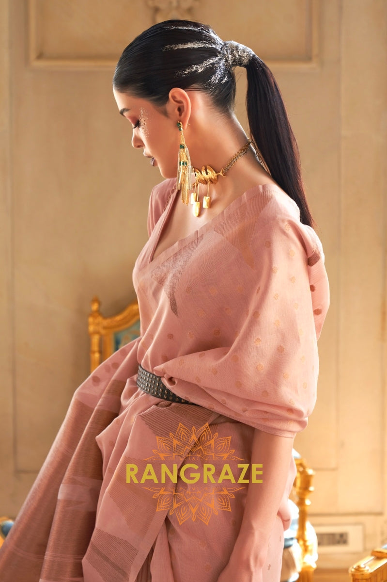 Peach Pink Charming Banarasi Woven Tissue Silk Saree