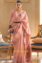 Peach Pink Charming Banarasi Woven Tissue Silk Saree