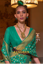 Turquoise Green Woven Banarasi Khadi Silk Saree