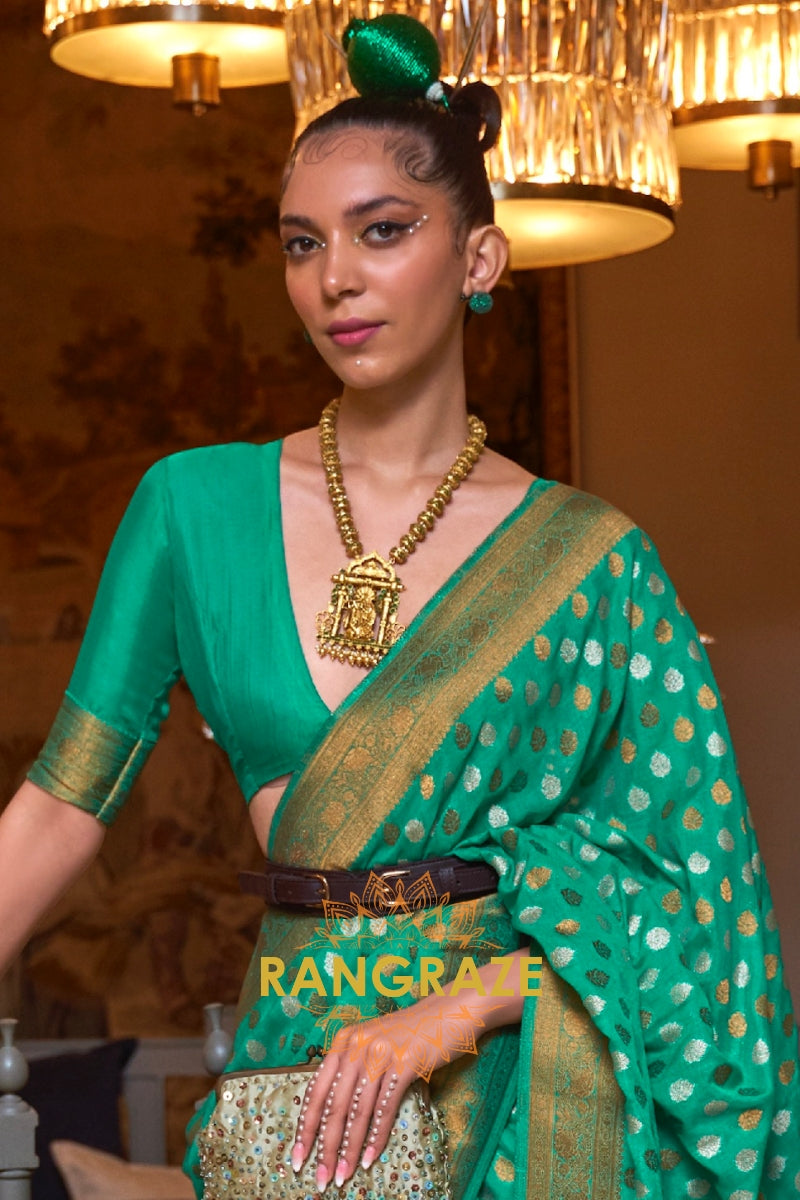 Turquoise Green Woven Banarasi Khadi Silk Saree