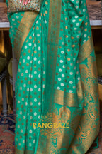 Turquoise Green Woven Banarasi Khadi Silk Saree