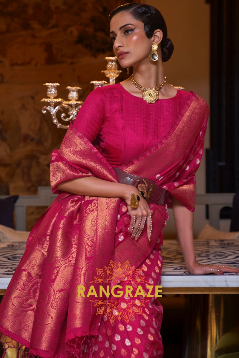 Bridal Pink Woven Banarasi Khadi Silk Saree