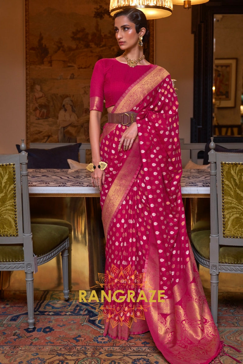 Bridal Pink Woven Banarasi Khadi Silk Saree