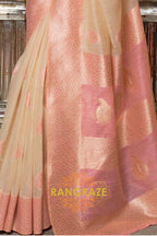 Pinky Beige Pure Linen Weaving With Contrast Pallu & Blouse