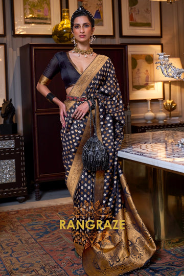 Onyx Black Woven Banarasi Khadi Silk Saree