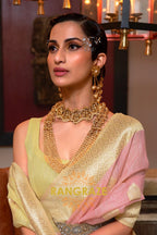 Golden Pink Pure Linen Weaving With Contrast Pallu & Blouse