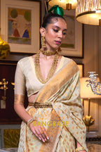 Golden Beige Woven Banarasi Khadi Silk Saree