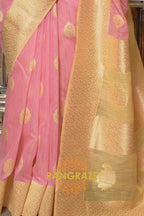 Golden Pink Pure Linen Weaving With Contrast Pallu & Blouse