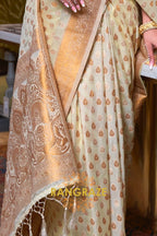 Golden Beige Woven Banarasi Khadi Silk Saree