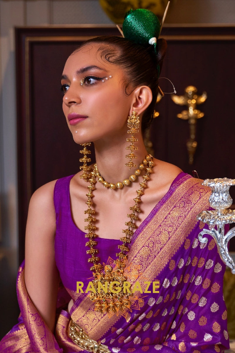 Violet Purple Woven Banarasi Khadi Silk Saree