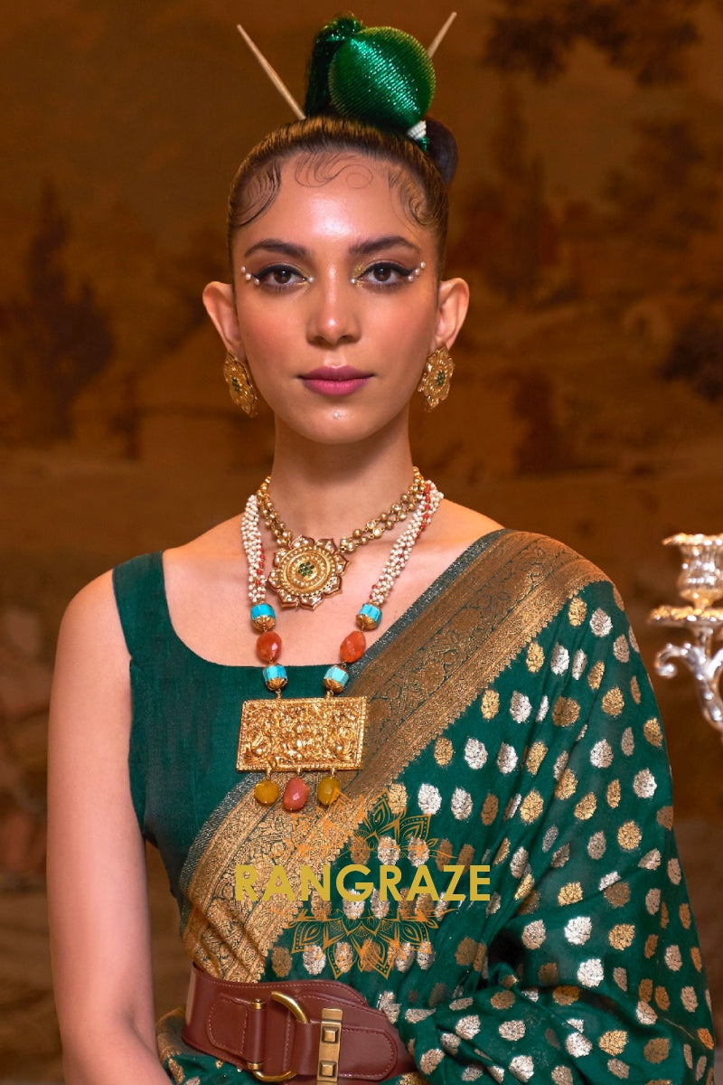 Pine Green Woven Banarasi Khadi Silk Saree
