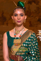 Pine Green Woven Banarasi Khadi Silk Saree