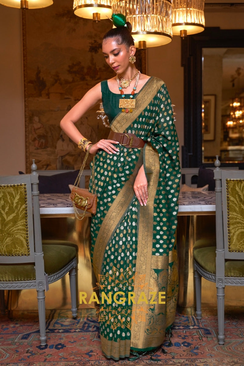 Pine Green Woven Banarasi Khadi Silk Saree