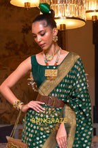 Pine Green Woven Banarasi Khadi Silk Saree