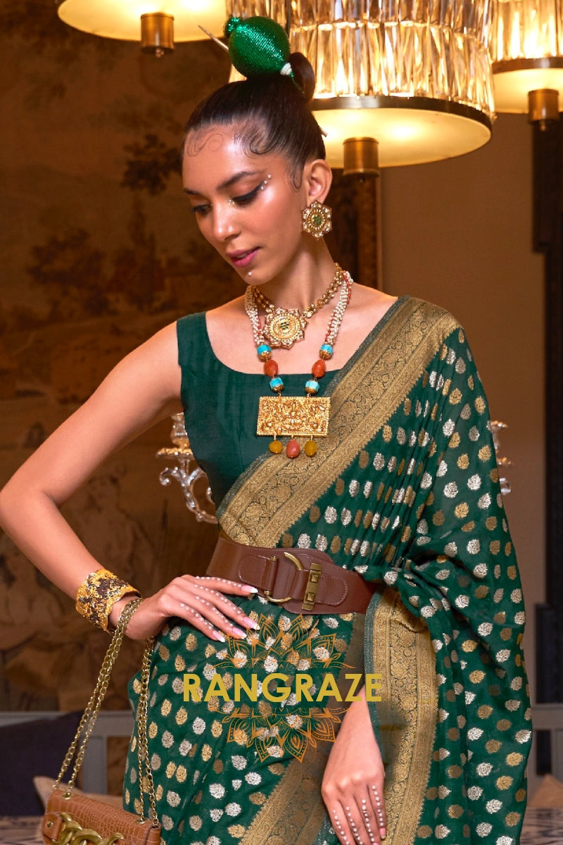 Pine Green Woven Banarasi Khadi Silk Saree