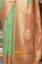 Golden Green Pure Linen Weaving With Contrast Pallu & Blouse