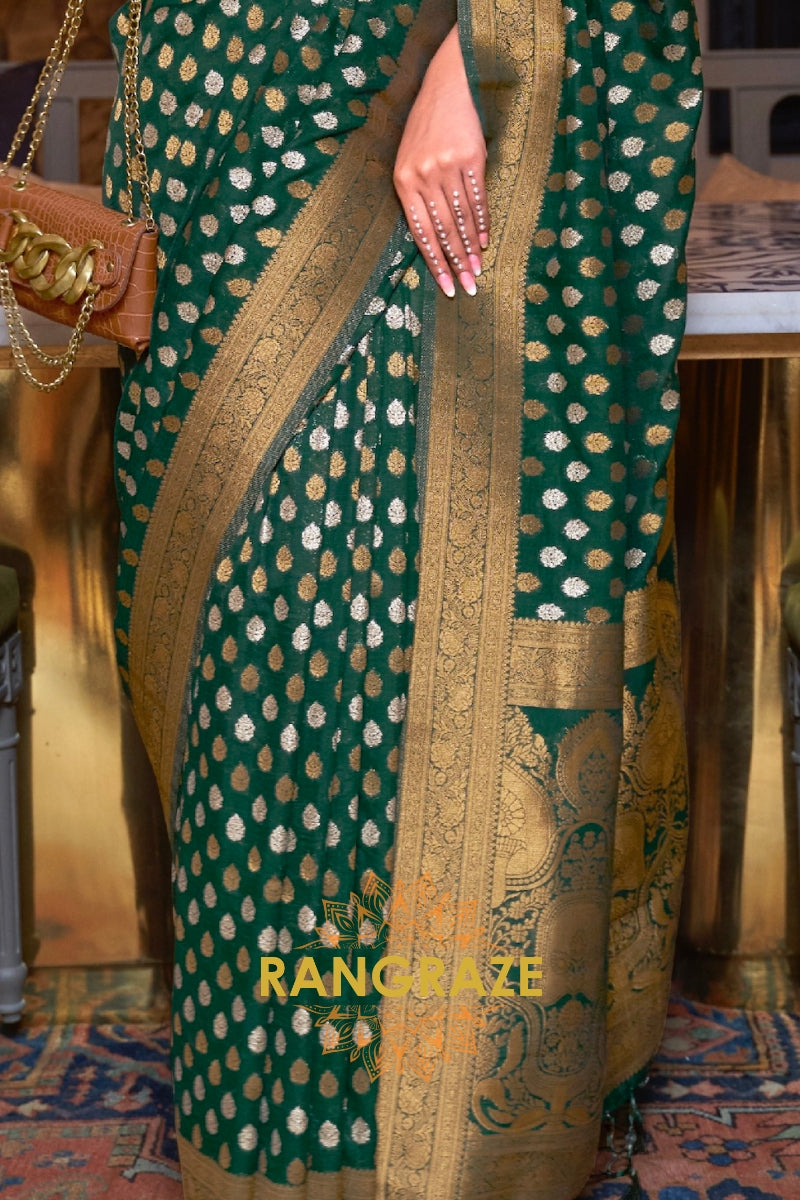 Pine Green Woven Banarasi Khadi Silk Saree