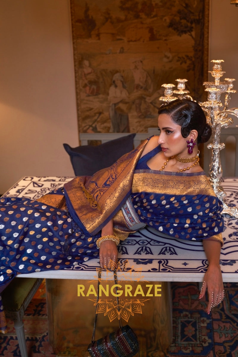 Berry Blue Woven Banarasi Khadi Silk Saree