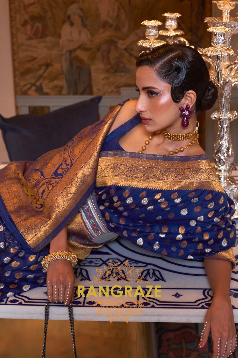 Berry Blue Woven Banarasi Khadi Silk Saree