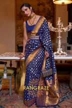 Berry Blue Woven Banarasi Khadi Silk Saree