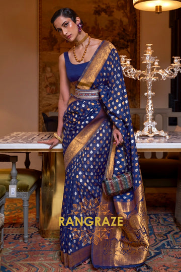 Berry Blue Woven Banarasi Khadi Silk Saree