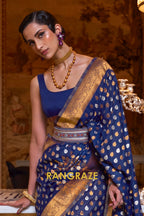 Berry Blue Woven Banarasi Khadi Silk Saree