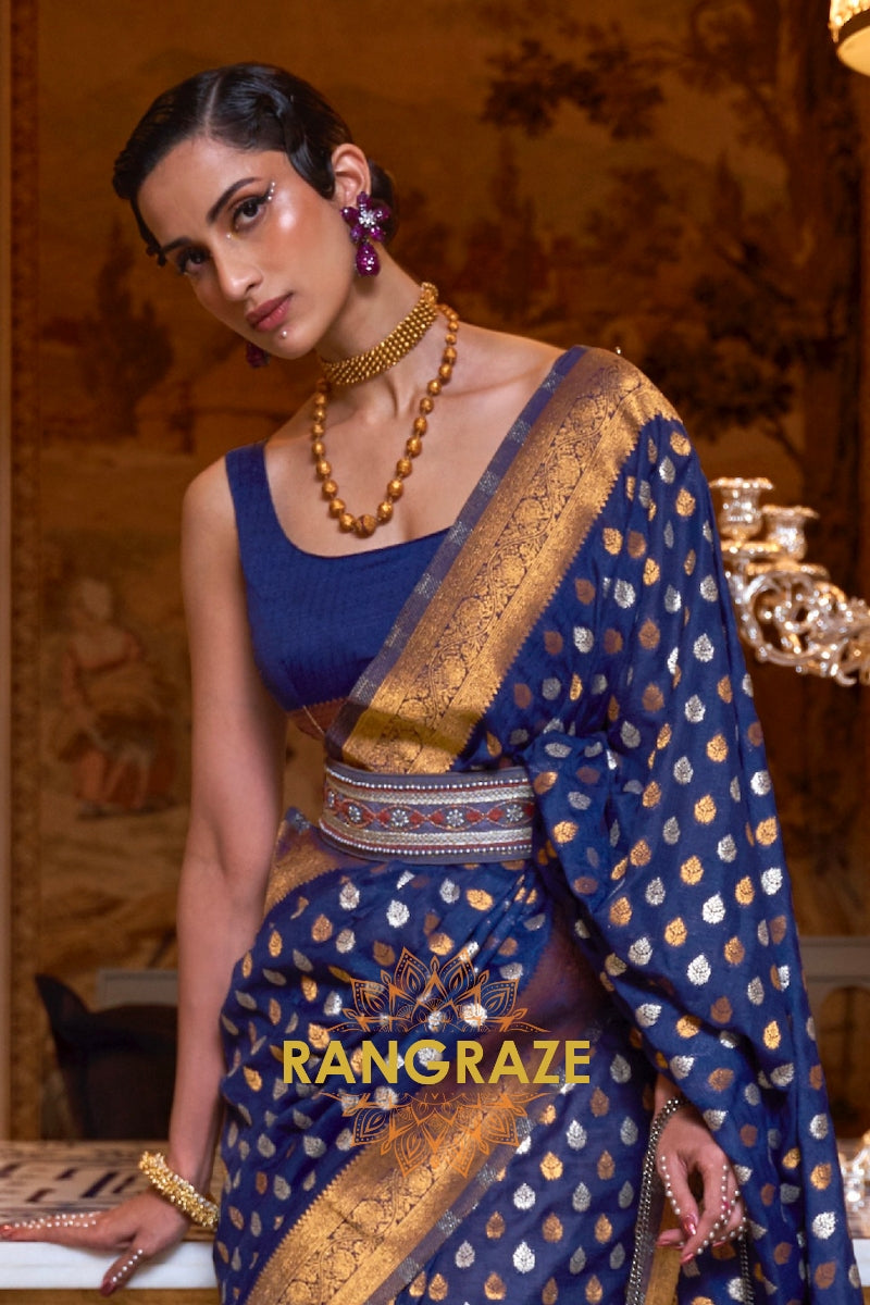 Berry Blue Woven Banarasi Khadi Silk Saree