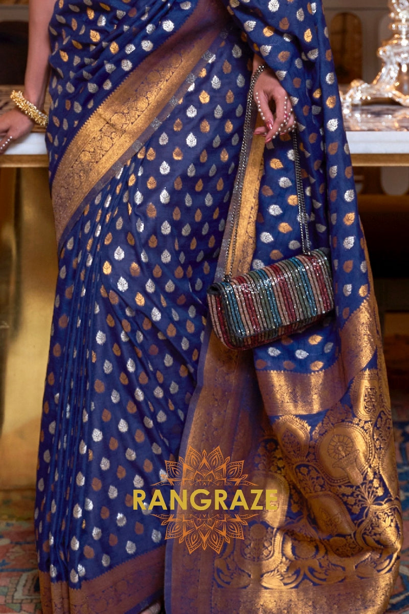 Berry Blue Woven Banarasi Khadi Silk Saree