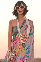Parchment White Woven Linen Saree with Zari Border
