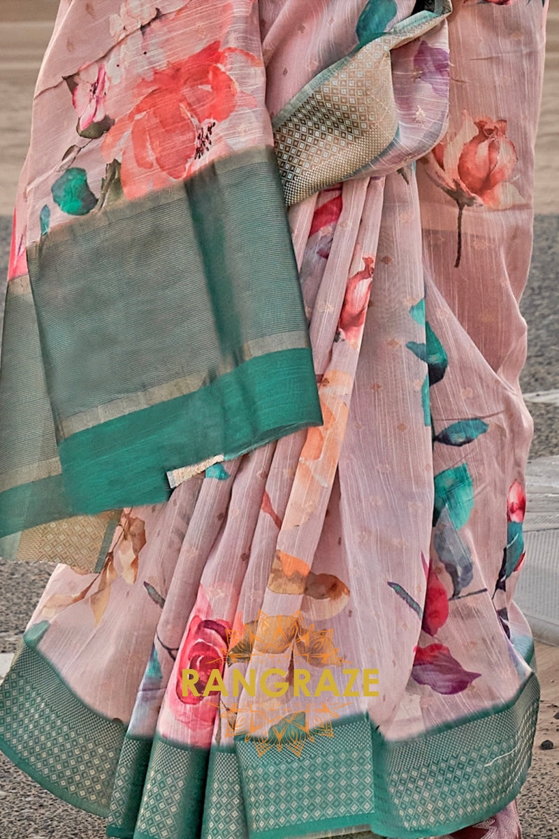 Parchment White Woven Linen Saree with Zari Border