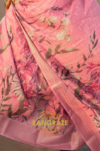 Blush Pink White Woven Linen Saree with Zari Border