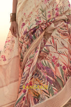 Ivory White Woven Linen Saree with Zari Border
