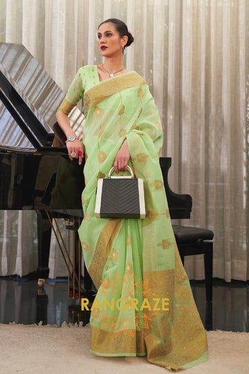 Green Oasis Woven Linen Silk Saree