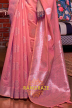 Pink Paradise Pure Linen Woven Zari Saree