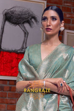Azure Blue Pure Linen Woven Zari Saree