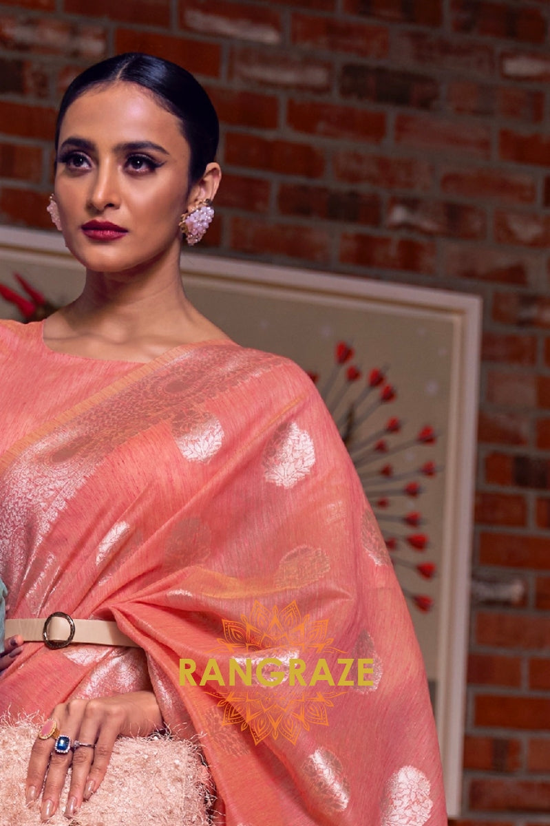 Pink Paradise Pure Linen Woven Zari Saree