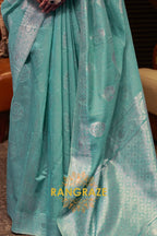 Azure Blue Pure Linen Woven Zari Saree