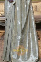 Olive Green Pure Linen Woven Zari Saree